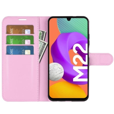 Чехол-книжка Litchi Texture для Samsung Galaxy M22 - розовый