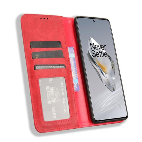 Чохол-книжка Magnetic Buckle Retro Crazy Horse Texture на OnePlus 12 - червоний