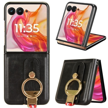Противоударный чехол Wristband Leather Back для Motorola Razr 50 Ultra - черный