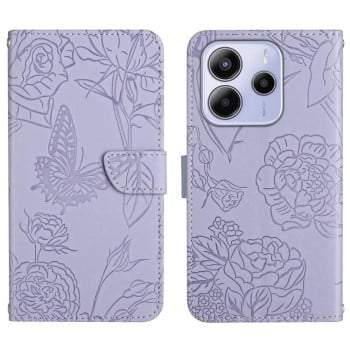 Чехол-книжка Skin Feel Butterfly Embossed для Xiaomi Redmi Note 14 4G - фиолетовый
