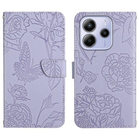 Чехол-книжка Skin Feel Butterfly Embossed для Xiaomi Redmi Note 14 4G - фиолетовый
