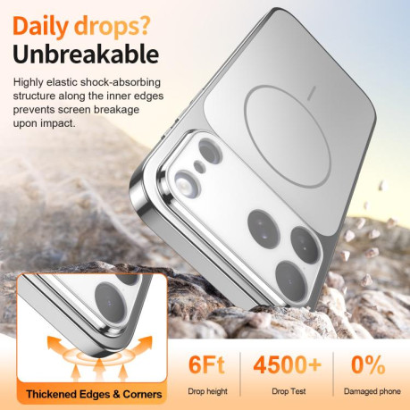 Чехол Corning Glass Plating Large Window MagSafe со стеклом Corning и MagSafe для iPhone 16 Pro — серебристый