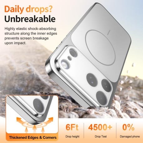 Чохол Corning Glass Plating Large Window MagSafe зі склом Corning і MagSafe для iPhone 17 Pro — сріблястий
