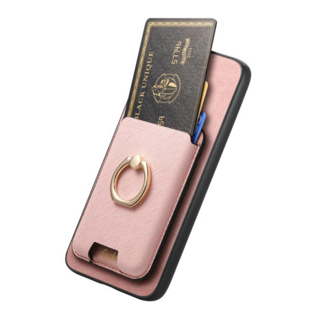 Чехол Retro Cross Leather Ring Vertical Insert Card Bag MagSafe для Motorola Moto G35 5G - розовый