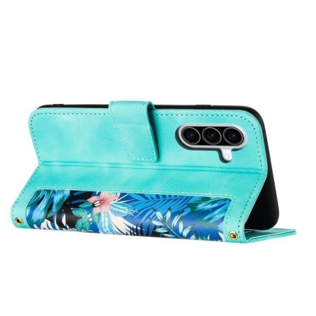 Чехол-книжка Floral Pattern Leather для Samsung Galaxy A36 - зеленый