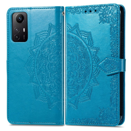 Чохол-книжка Lucky Clover Halfway Mandala Embossing Pattern на Xiaomi Redmi Note 12S - синій