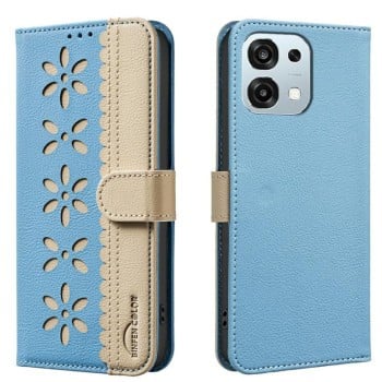 Чехол-книжка Splicing Color Hollow Flower Pattern RFID на OPPO A6 Pro 5G/4G Global / F31 5G — нежно-голубой