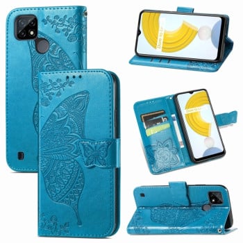 Чехол-книжка Butterfly Love Flower Embossed на Realme C21Y/C25Y - синий