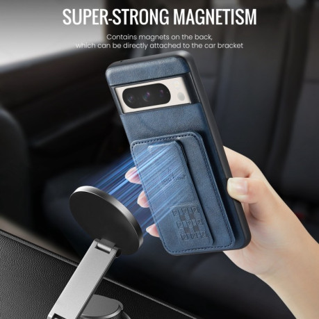 Чехол Fierre Shann Oil Wax Cow Leather Card Holder на Google Pixel 8a - синий