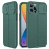Противоударный чехол Litchi Texture Sliding для  iPhone 14 Pro - темно-зеленый