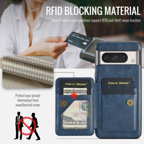 Чехол Fierre Shann Oil Wax Cow Leather Card Holder на Google Pixel 8a - синий