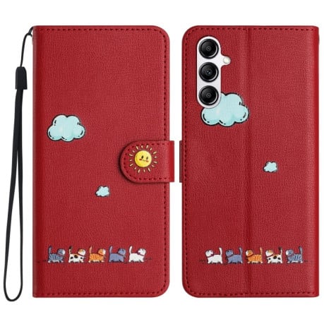 Чохол-книжка Cartoon Cats Leather Samsung Galaxy A25 5G - червоний