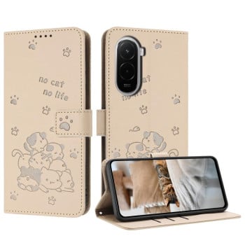 Чохол-книжка Embossed Kitten Phone Leather на Xiaomi Poco M7 4G 169mm — бежевий