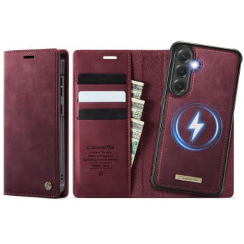 Чехол-книжка кошелёк CaseMe C49 магнитный с RFID-блокировкой на Samsung Galaxy S25 FE 5G — красный