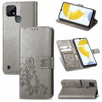 Чехол-книжка Four-leaf Clasp Embossed на Realme C21Y/C25Y - серый