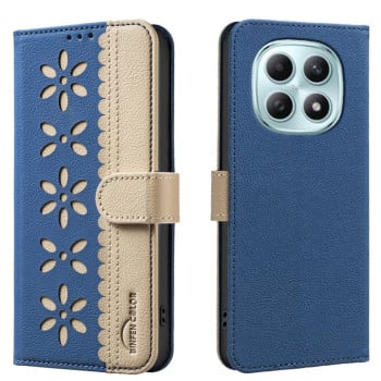 Чохол-книжка Splicing Color Hollow Flower Pattern RFID на Xiaomi Redmi Note 15 4G / 5G /Poco M8 164mm — темно-синій