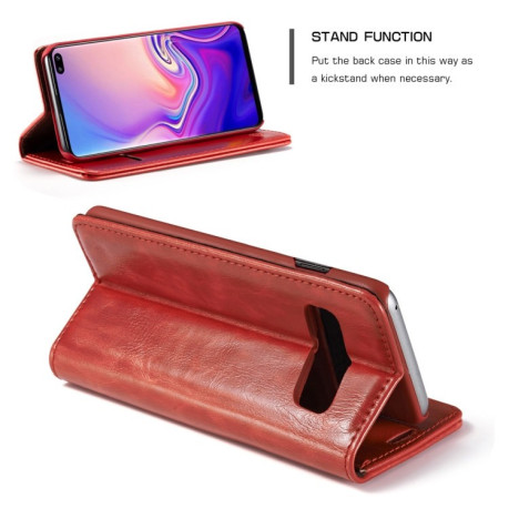 Кожаный чехол- книжка CaseMe-003 Business Style Crazy Horse Texture со встроенным магнитом на Samsung Galaxy S10 Plus/G975-красный