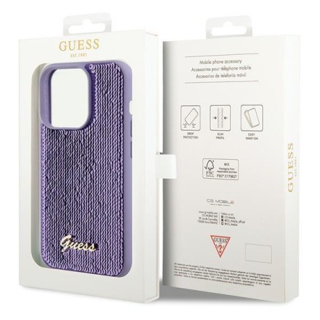 Оригинальный чехол Guess Sequin Script Metal для iPhone 15 Pro Max - purple