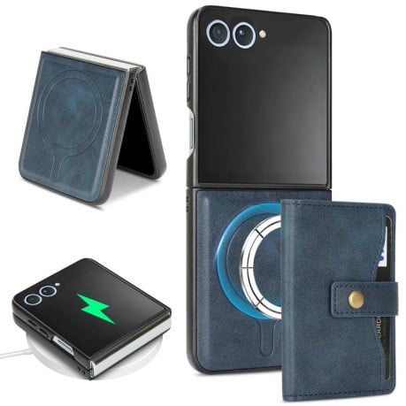 Чохол Kalebol Magnetic Button з кишенькою на карт та MagSafe на Samsung Galaxy Filp 7 - синій