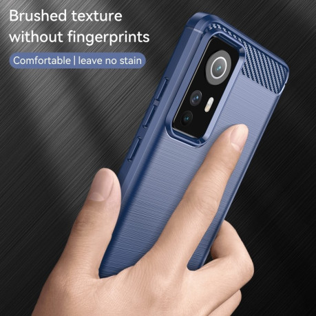 Противоударный чехол Brushed Texture Carbon Fiber на Xiaomi Redmi Note 12S - синий