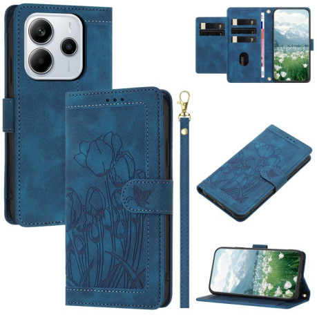 Чехол-книжка Tulips Embossed Leather для Xiaomi Redmi Note 14 4G 164.84mm - синий