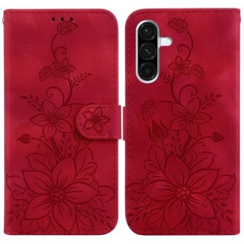 Чехол-книжка с тиснением Lily и магнитной застежкой на Samsung Galaxy A36 5G / A56 5G - красный