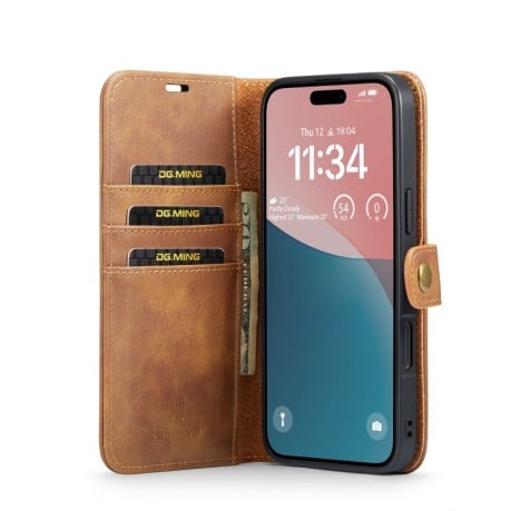 Чохол-книжка DGMING Crazy Horse Texture для iPhone 16 - коричневий