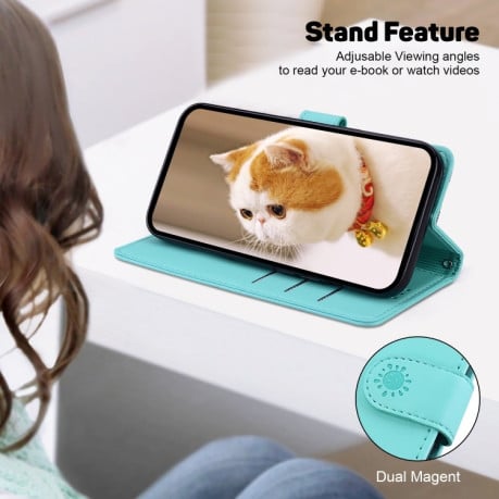 Чохол-книжка з тисненням &quot;Cute Cats&quot; та захистом від сканування RFID на Samsung Galaxy A07 4G/A06 4G/5G - зелений