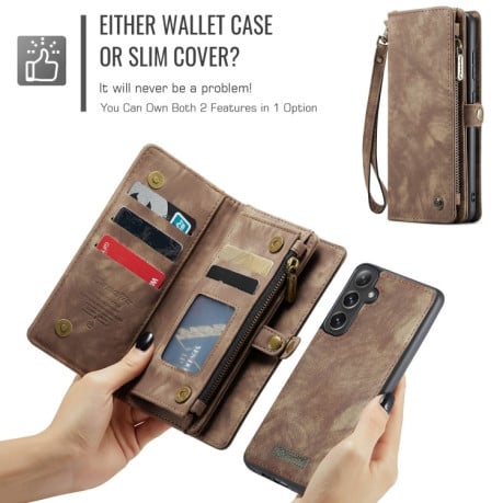 Чохол-гаманець CaseMe 008 Series Zipper Style для Samsung Galaxy S24 FE 5G - коричневий