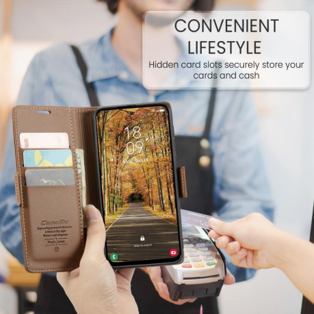 Чехол-книжка CaseMe 023 Butterfly Buckle Litchi Texture RFID Anti-theft Leather для Samsung Galaxy S25 Edge 5G - коричневый