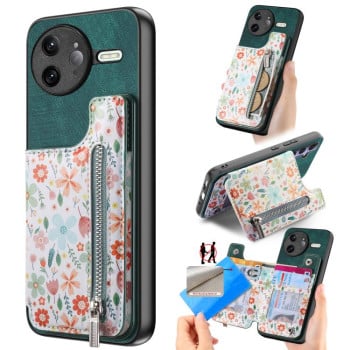 Протиударний чохол Retro Painted Zipper Wallet для Xiaomi Poco F7 Ultra 5G - зелений