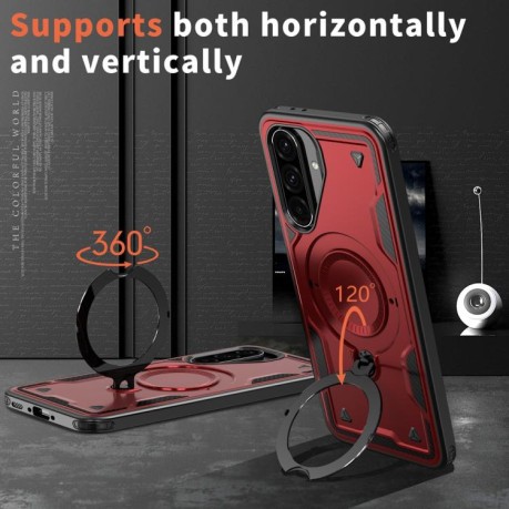 Противоударный чехол MagSafe Holder Armor PC Hybrid для Samsung Galaxy A56 5G - красный