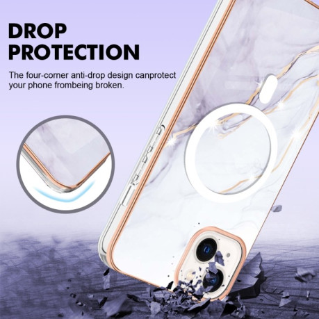 Противоударный чехол Marble Pattern Dual-side IMD Magsafe для iPhone 15 - белый