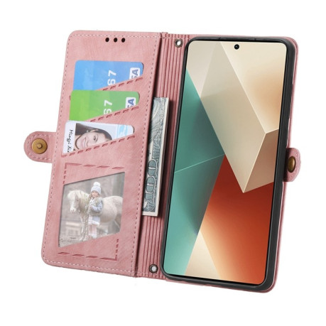 Чехол-книжка Geometric Zipper Wallet Side Buckle Leather для Redmi Note 13 4G - розовый