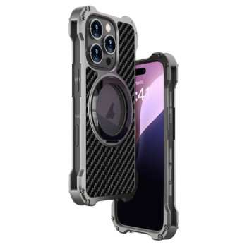 Противоударный чехол R-JUST RJ51-1 Hollow Rotating Holder Metal для iPhone 16 Pro Max - серый