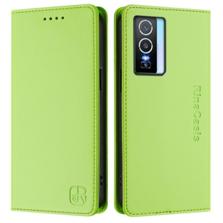 Чохол-книжка RC01 Dual-Folded Magnetic Suction RFID Leather на Vivo Y76 5G - зелений