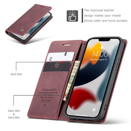 Кожаный чехол CaseMe-013 Multifunctional на iPhone 14/13 - винно-красный