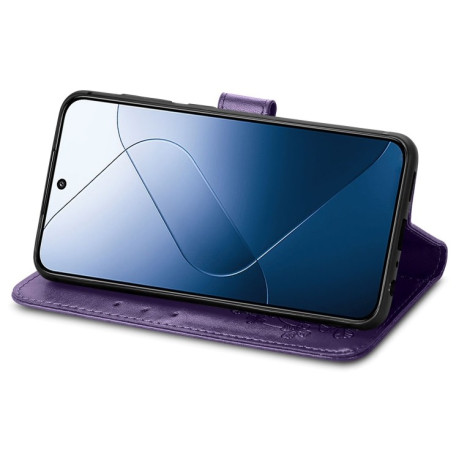 Чехол-книжка Four-leaf Clasp Embossed на Xiaomi 14 - фиолетовый