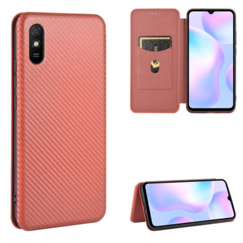 Чохол-книжка Carbon Fiber Texture на Xiaomi Redmi 9A - коричневий