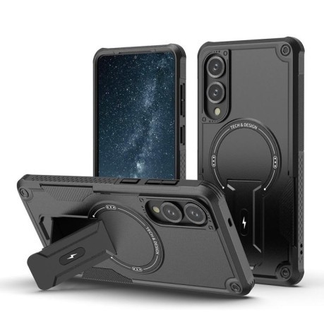 Противоударный чехол MagSafe Holder Armor PC Hybrid для Samsung Galaxy S25 Edge 5G - черный