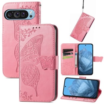 Чехол-книжка Butterfly Love Flower Embossed для Google Pixel 9 - розовый