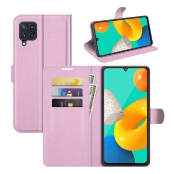 Чехол-книжка с фактурой Litchi и магнитным хлястиком на Samsung Galaxy M32/A22 4G - розовый