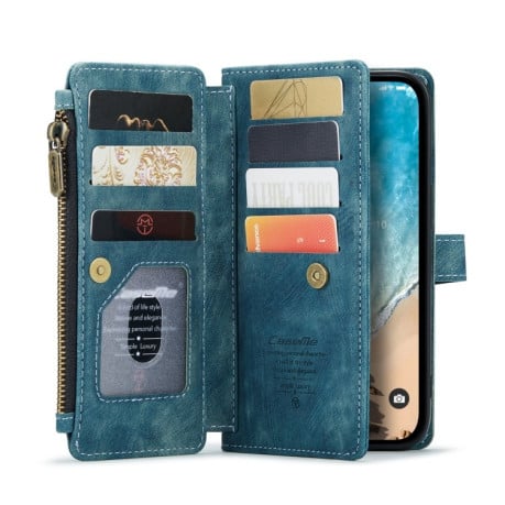 Кожаный чехол-кошелек CaseMe-C30 для  iPhone 14 Pro Max - синий