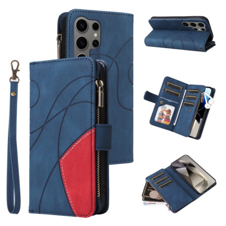 Чехол-книжка Dual-color 9 Card Slots Zipper Wallet Leather для Samsung Galaxy S25 Ultra 5G - синий