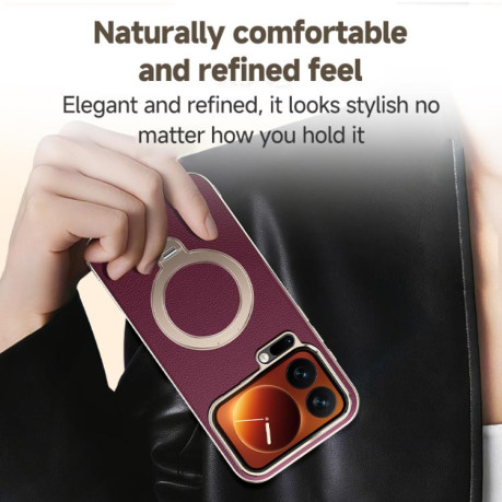Чехол Skin Feel Leather Texture Cooling с кожаной текстурой, MagSafe и поворотным держателем для Xiaomi 17 Pro — серый