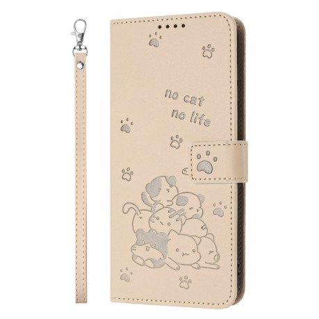 Чохол-книжка Embossed Kitten Phone Leather для Realme 12+ 5G/12 4G/13 4G - бежевий