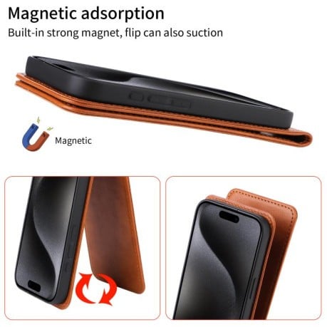 Фліп-чохол Magnetic Vertical Flip Leather для Xiaomi Redmi Note 14 Pro 4G - коричневий