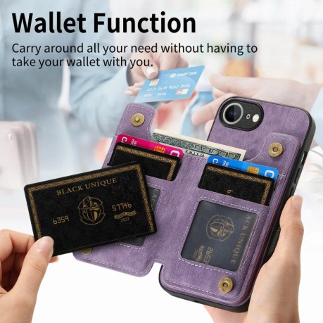 Противоударный чехол Retro Painted Zipper Wallet для iPhone 16e - фиолетовый
