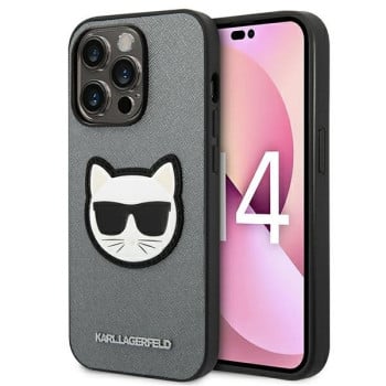 Оригінальний чохол Karl Lagerfeld Saffiano Choupette Head Patch для iPhone 14 Pro Max - silver