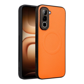 Чохол Escase із веган-шкіри з карбоновою текстурою на Infinix Hot 70 4G — оранжевий